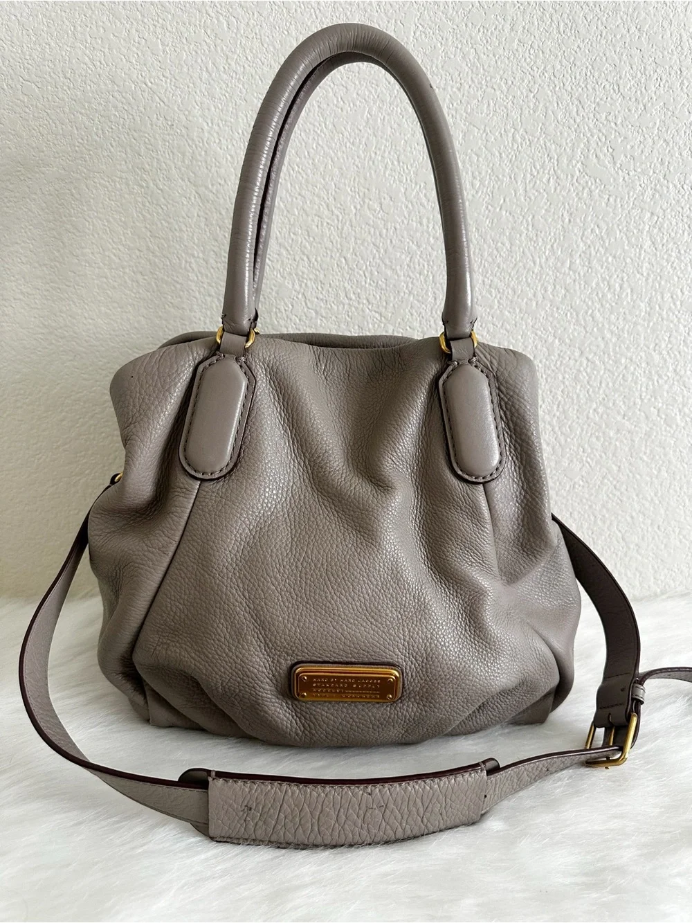 Marc Jacobs Taupe Leather Satchel with Removable Strap